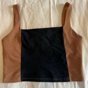 Two Toned Beyond Yoga Spacedye Crop Top, square neckline, size Medium